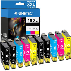 NINETEC Lot de 10 cartouches d'encre 18XL compatibles avec Epson 18XL Expression Home XP-102 XP-202 XP-205 XP-215 XP-225 XP-302 