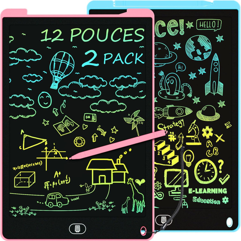 2 Pack Tablette Dessin Enfants 12 Pouces, Electight Tablette d'écriture LCD Colorée, Tablettes Graphiques avec Bouton D'effaceme