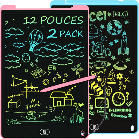 2 Pack Tablette Dessin Enfants 12 Pouces, Electight Tablette d'écriture LCD Colorée, Tablettes Graphiques avec Bouton D'effaceme