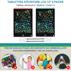 2 Pack Tablette Dessin Enfants 12 Pouces, Electight Tablette d'écriture LCD Colorée, Tablettes Graphiques avec Bouton D'effaceme