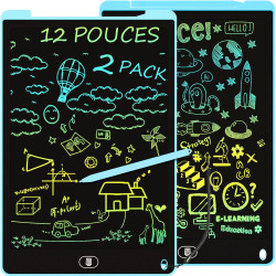 2 Pack 12 Pouces Tablette d'écriture LCD Colorée, Electight Enfants Tablettes Graphiques avec Fonction de Verrouillage & D'effac