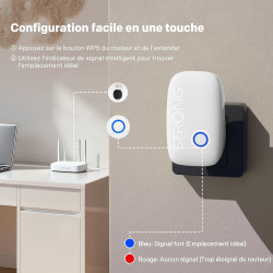 Strong Répéteur WiFi AC1200 pour Prise Murale – Amplificateur WiFi Puissant Dual Band, WiFi Repeater avec WPS, Port LAN, Mode Po