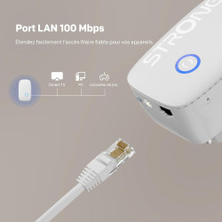 Strong Répéteur WiFi AC1200 pour Prise Murale – Amplificateur WiFi Puissant Dual Band, WiFi Repeater avec WPS, Port LAN, Mode Po