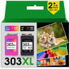 Cartouches 303XL 303 XL Noir et Couleur Cartouche d'encre 303XL Compatible pour HP Envy Photo 6230, 6220, 6232, 6234, 6255, 6258
