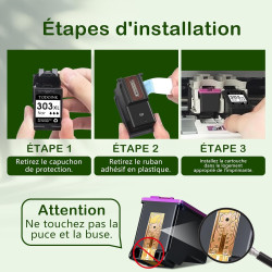 Cartouches 303XL 303 XL Noir et Couleur Cartouche d'encre 303XL Compatible pour HP Envy Photo 6230, 6220, 6232, 6234, 6255, 6258