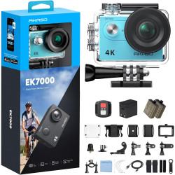 AKASO EK7000 Caméra Sport 4K 30fps 20MP WiFi Caméra d'action 170° Grand Angle Télécommande 2.4G Caméra Étanche 30M 2 Batteries B