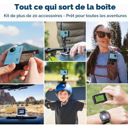 AKASO EK7000 Caméra Sport 4K 30fps 20MP WiFi Caméra d'action 170° Grand Angle Télécommande 2.4G Caméra Étanche 30M 2 Batteries B