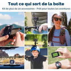 AKASO EK7000 Caméra Sport 4K 30fps 20MP WiFi avec Carte Mémoire microSDXC 64 Go, Action Camera 4k Étanche jusqu'à 30M avec Stabi