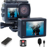 Apexcam Caméra Sport 4K 60FPS, Action Cam WiFi avec Double Écran Camera sous-Marine, Stabilisation EIS Étanche 40M avec 2 Batter