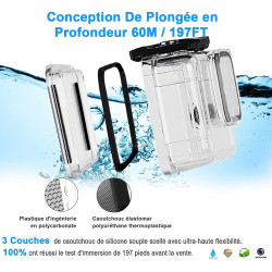 Fitstill 60m/196ft boîtier étanche pour go pro hero 13/hero 12/hero 11/hero 10/hero 9 noir, boîtier de plongée sous-marine pour 