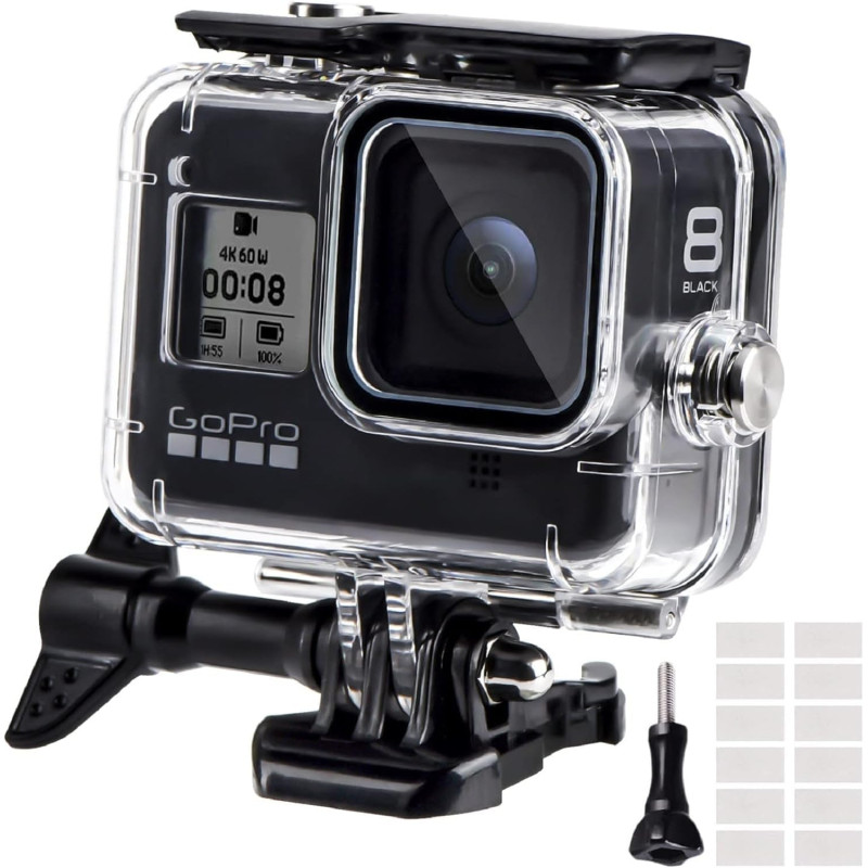 Redtron boîtier etanche pour gopro hero 8 noir, boîtier plongée etanche de 60 m avec mont thumbscrew et 12 insert anti-buée acce