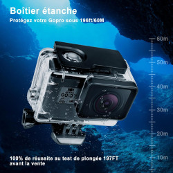 Rougetron boîtier etanche pour gopro hero 5/6/7, boîtier plongée etanche de 60 m avec mont thumbscrew et 12 insert anti-buée acc