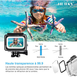 Rougetron boîtier etanche pour gopro hero 5/6/7, boîtier plongée etanche de 60 m avec mont thumbscrew et 12 insert anti-buée acc