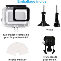 Rougetron boîtier etanche pour gopro hero 5/6/7, boîtier plongée etanche de 60 m avec mont thumbscrew et 12 insert anti-buée acc