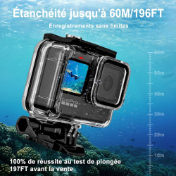 Redtron étui étanche pour gopro hero 9/10/11/12/13 noir, coque de protection pour la plongée sous-marine 196ft/60m avec concepti