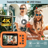 Appareil photo sous-marin 4K 64 MP 4 m étanche pour plongée avec tuba, écran IPS HD, zoom numérique 16X et carte 32 Go
