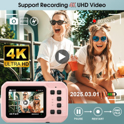 Appareil photo sous-marin 4K 64 MP 4 m étanche pour plongée avec tuba, écran IPS HD, zoom numérique 16X et carte 32 Go