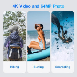 Appareil Photo Numérique Etanche, Yixinxin 4K 64MP 33FT UHD Appareil photo sous-marin pour la plongée avec tuba avec carte de 32