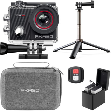 AKASO EK7000 Pro Caméra Sport Kit de Perche à Selfie- Comprend 20MP Camera Sport 4K 30FPS avec Trépied Selfie Stick de 60CM pour