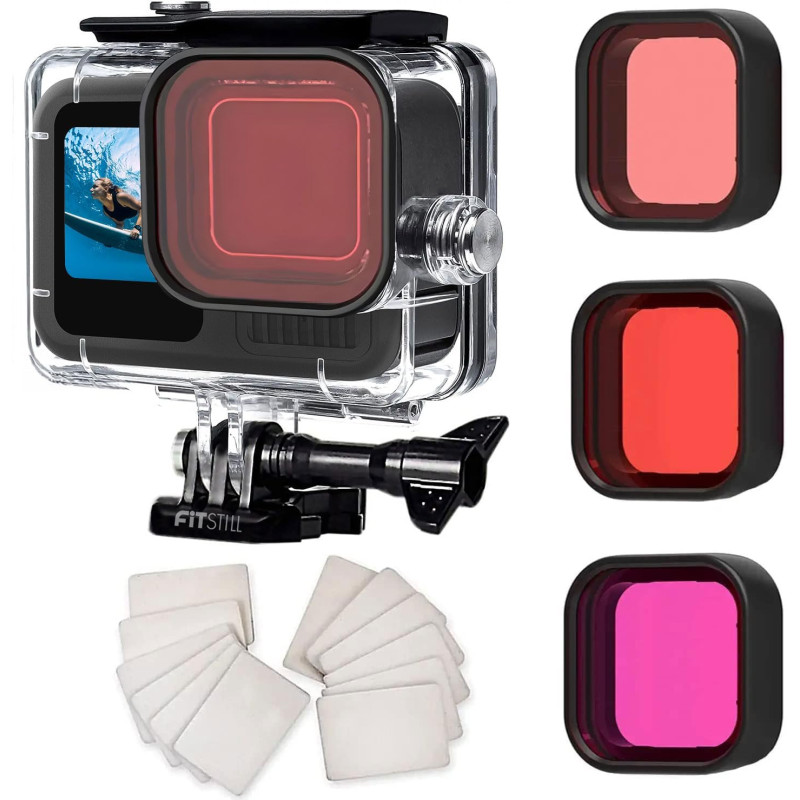 FitStill Boîtier étanche pour Go Pro Hero 13 /Hero 12 / Hero 11 / Hero 10 / Hero 9 Noir, Coque de Protection de 60 m sous l'eau 