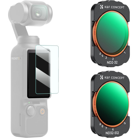 K&F CONCEPT Filtre ND2-32 + ND32-512 Variable Magnétique Compatible avec DJI OSMO Pocket 3 HD Nano-revêtements Étanche Anti des 