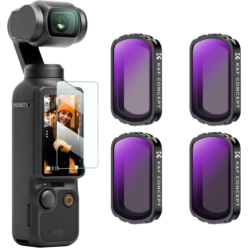 K&F CONCEPT Filtre ND4+ND8+ND16+ND32 Magnétique Compatible avec DJI OSMO Pocket 4/ Pocket 3 Nano-revêtements Étanche Anti des Ra
