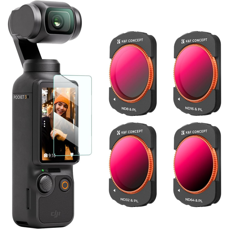 K&F CONCEPT Filtre ND8/PL+ND16/PL+ND32/PL+ND64/PL Magnétique Compatible avec DJI OSMO Pocket 4/3 Nano-revêtements Étanche Anti d