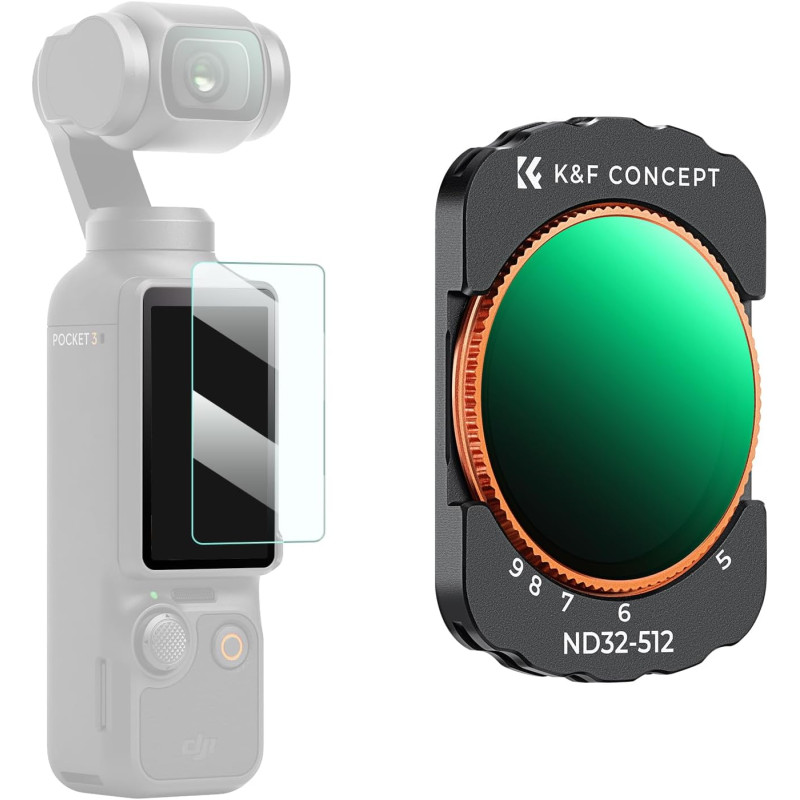 K&F CONCEPT Filtre ND32-512 Variable Magnétique Compatible avec DJI OSMO Pocket 4/3 HD Nano-revêtements Étanche Anti des Rayures