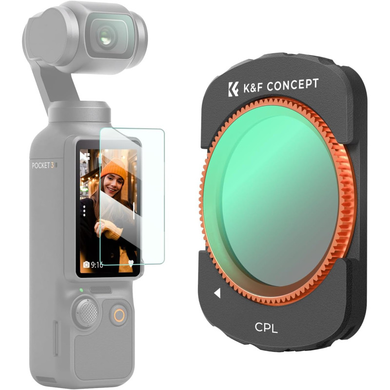 K&F CONCEPT Filtre Polarisant CPL Compatible avec DJI OSMO Pocket 3 Nano-revêtements Étanche Anti des Rayures Léger HD