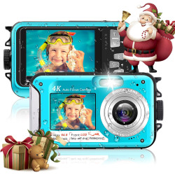 Appareil Photo Etanche Appareil Photo numérique 4K 64MP Autofocus Caméra sous-Marine Carte mémoire 32G Selfie Double écrans 16FT