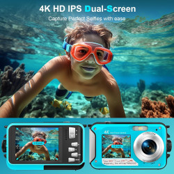 Appareil Photo Etanche Appareil Photo numérique 4K 64MP Autofocus Caméra sous-Marine Carte mémoire 32G Selfie Double écrans 16FT
