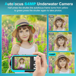 Appareil Photo Etanche Appareil Photo numérique 4K 64MP Autofocus Caméra sous-Marine Carte mémoire 32G Selfie Double écrans 16FT