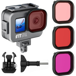 FitStill Boîtier étanche en Alliage d'aluminium de 80 m pour Go Pro Hero 13/12/11/10/9, avec 2 Supports de Sabot et Tuba filtres