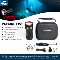 L12 Lampe de Plongée 8000 Lumens - Éclairage pour Photographie et Vidéo sous Marine, 6000K, 90 CRI, Étanche 100m, Recharge USB-C
