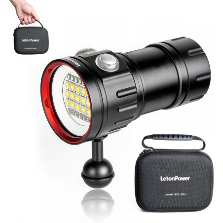 B15 Lampe de poche de plongée, 8000Lumens Super Bright Underwater 80m Video Light, Scuba Dive Light, High Frequency use for Outd