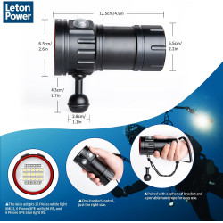 B15 Lampe de poche de plongée, 8000Lumens Super Bright Underwater 80m Video Light, Scuba Dive Light, High Frequency use for Outd