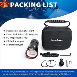 B15 Lampe de poche de plongée, 8000Lumens Super Bright Underwater 80m Video Light, Scuba Dive Light, High Frequency use for Outd