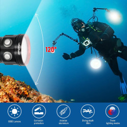 B15 Lampe de poche de plongée, 8000Lumens Super Bright Underwater 80m Video Light, Scuba Dive Light, High Frequency use for Outd