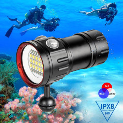 B15 Lampe de poche de plongée, 8000Lumens Super Bright Underwater 80m Video Light, Scuba Dive Light, High Frequency use for Outd