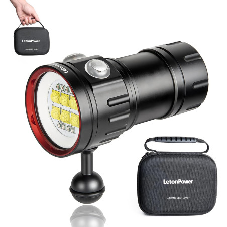 B24 Lampe de Plongée 9000 Lumens - Lampe Torche et Vidéo sous-Marine, Étanche 80m, pour Plongée, Sports Nautiques, Photographie 