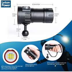 B24 Lampe de Plongée 9000 Lumens - Lampe Torche et Vidéo sous-Marine, Étanche 80m, pour Plongée, Sports Nautiques, Photographie 