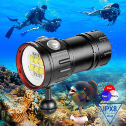 B24 Lampe de Plongée 9000 Lumens - Lampe Torche et Vidéo sous-Marine, Étanche 80m, pour Plongée, Sports Nautiques, Photographie 