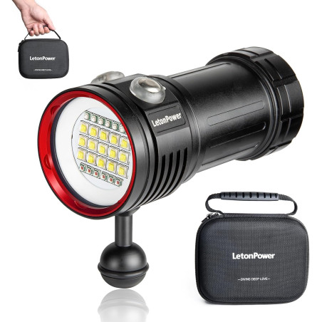 L15 Lampe de Plongée 10000 Lumens - Éclairage pour Photographie et Vidéo sous Marine, 6500K, 90 CRI, Étanche 100m, Recharge USB-