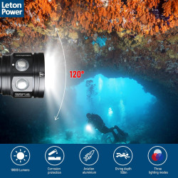 L15 Lampe de Plongée 10000 Lumens - Éclairage pour Photographie et Vidéo sous Marine, 6500K, 90 CRI, Étanche 100m, Recharge USB-