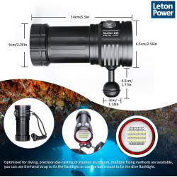L15 Lampe de Plongée 10000 Lumens - Éclairage pour Photographie et Vidéo sous Marine, 6500K, 90 CRI, Étanche 100m, Recharge USB-