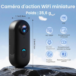 Mini Caméra Sport avec 64GB, Camera 1080p avec Audio et Vidéo, Magnétique et Pince 360°, 120° Grand Angle Action cam Corporelle 
