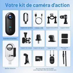 Mini Caméra Sport avec 64GB, Camera 1080p avec Audio et Vidéo, Magnétique et Pince 360°, 120° Grand Angle Action cam Corporelle 