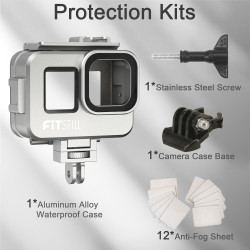 FitStill Boîtier étanche en Alliage d'aluminium 80 m pour Go Pro Hero13 / Hero12 / Hero11 / Hero10 / Hero9 Noir pour Go Pro Hero