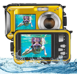 Appareil Photo Etanche Numérique,Full HD 2.7K 24MP Caméra sous-Marine Zoom Digital 16x Camera Etanche avec Double écran Caméra p