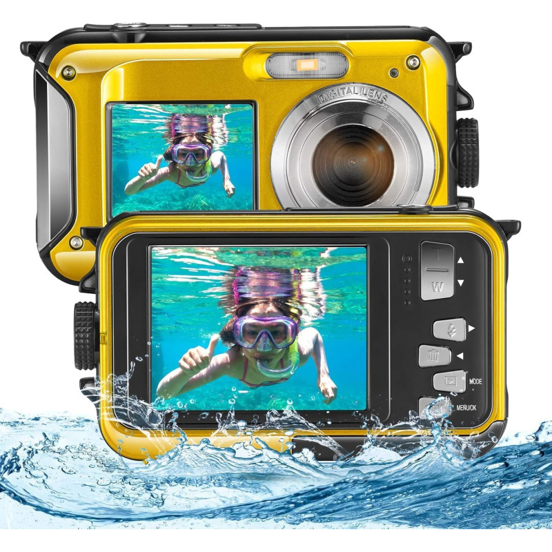 Appareil Photo Etanche Numérique,Full HD 2.7K 24MP Caméra sous-Marine Zoom Digital 16x Camera Etanche avec Double écran Caméra p